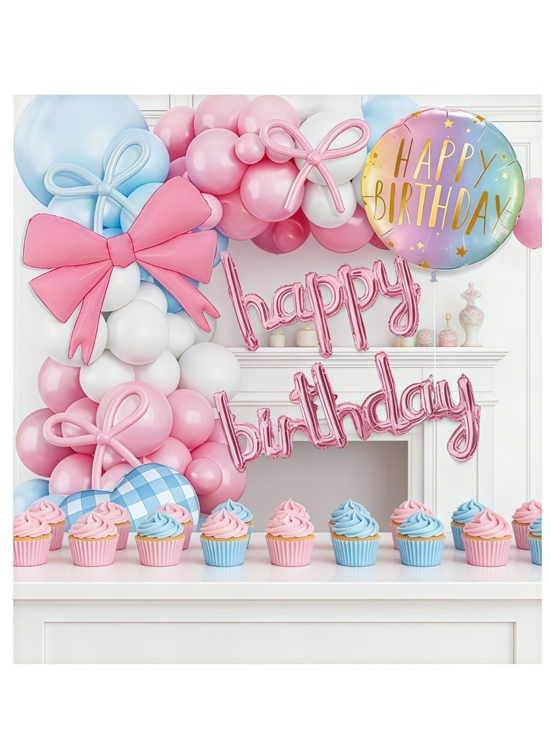 عالم البالونات طقم قوس بالونات لاتكس أزرق ووردي مع بالونات على شكل فيونكة - مثالي لحفلات التخرج، وحفلات استقبال المولود، وحفلات الزفاف، وحفلات أعياد الميلاد، وخلفيات حفلات توديع العزوبية - مناسب للاستخدام الداخلي والخارجي. - Image 3